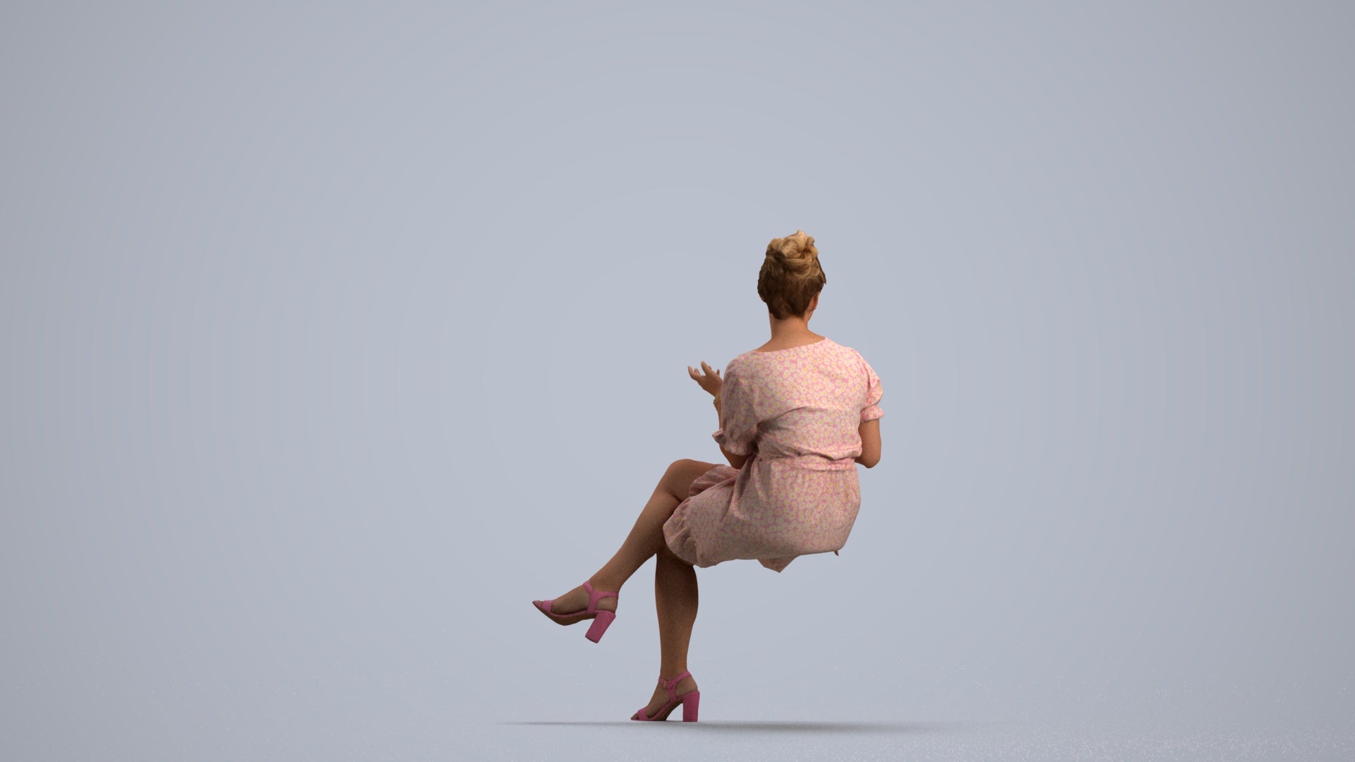 realistic 3D people woman casual sitting, render-ready for V-Ray and Corona, FBX OBJ, front view render