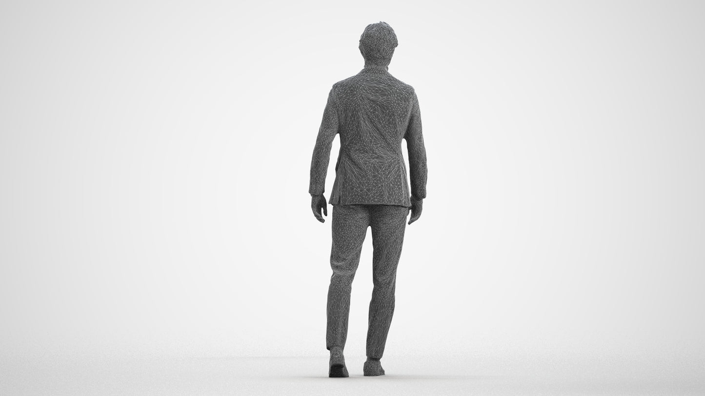 3D people model man business, scanned human for 3ds Max rendering, wireframe front view
