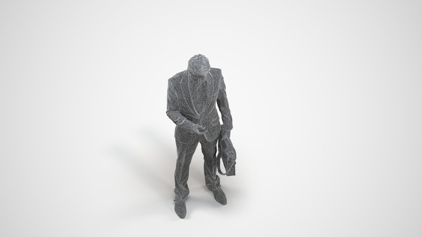3D people model man business, scanned human for 3ds Max rendering, wireframe three-quarter view