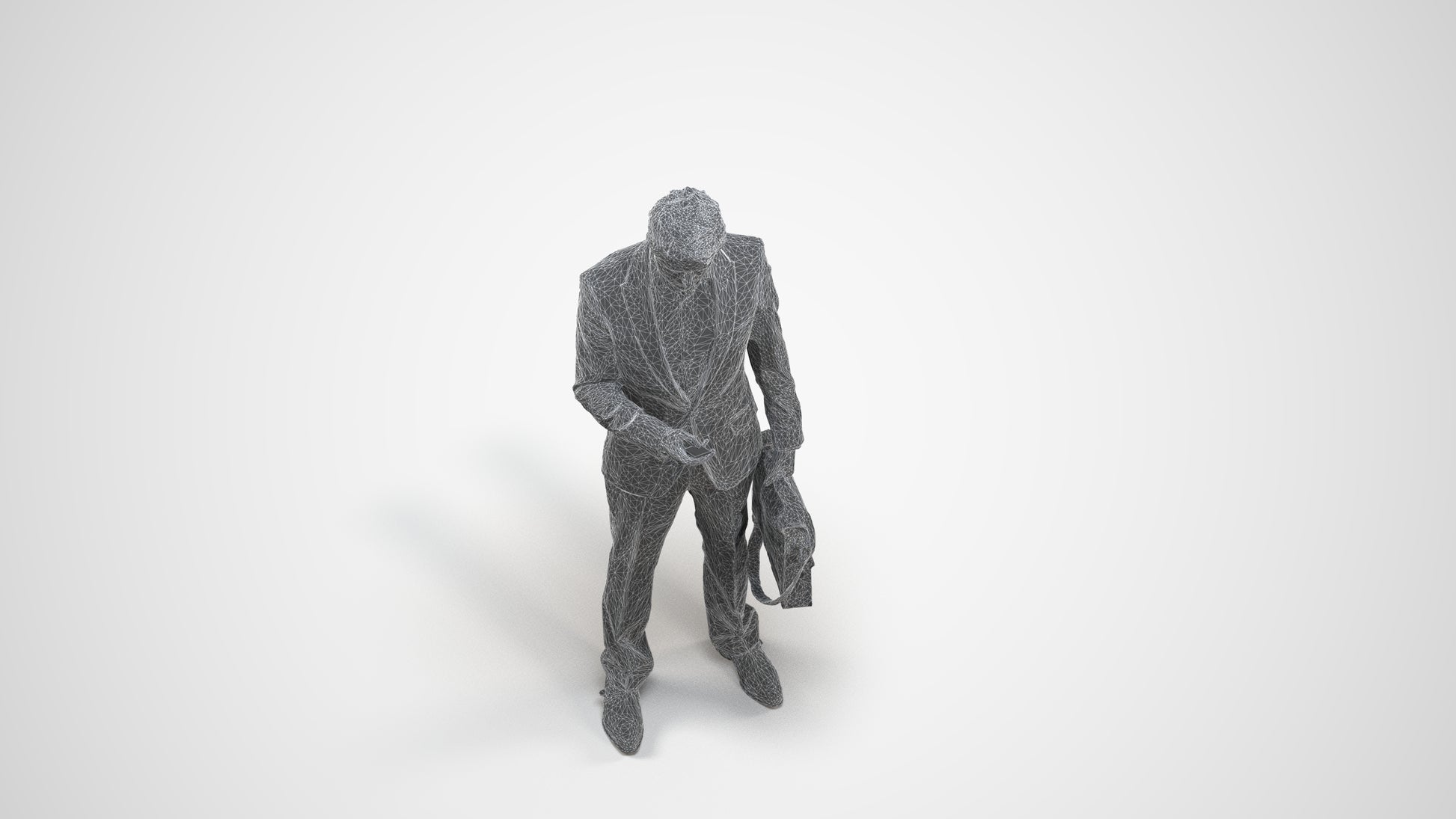3D people model man business, scanned human for 3ds Max rendering, wireframe three-quarter view