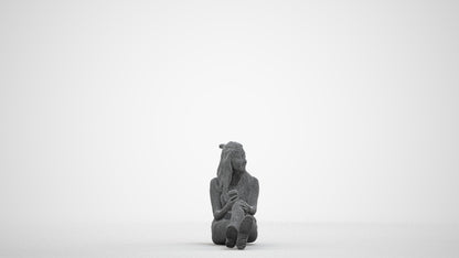 scanned 3D woman casual sitting, photogrammetry people for Enscape and V-Ray, wireframe side view
