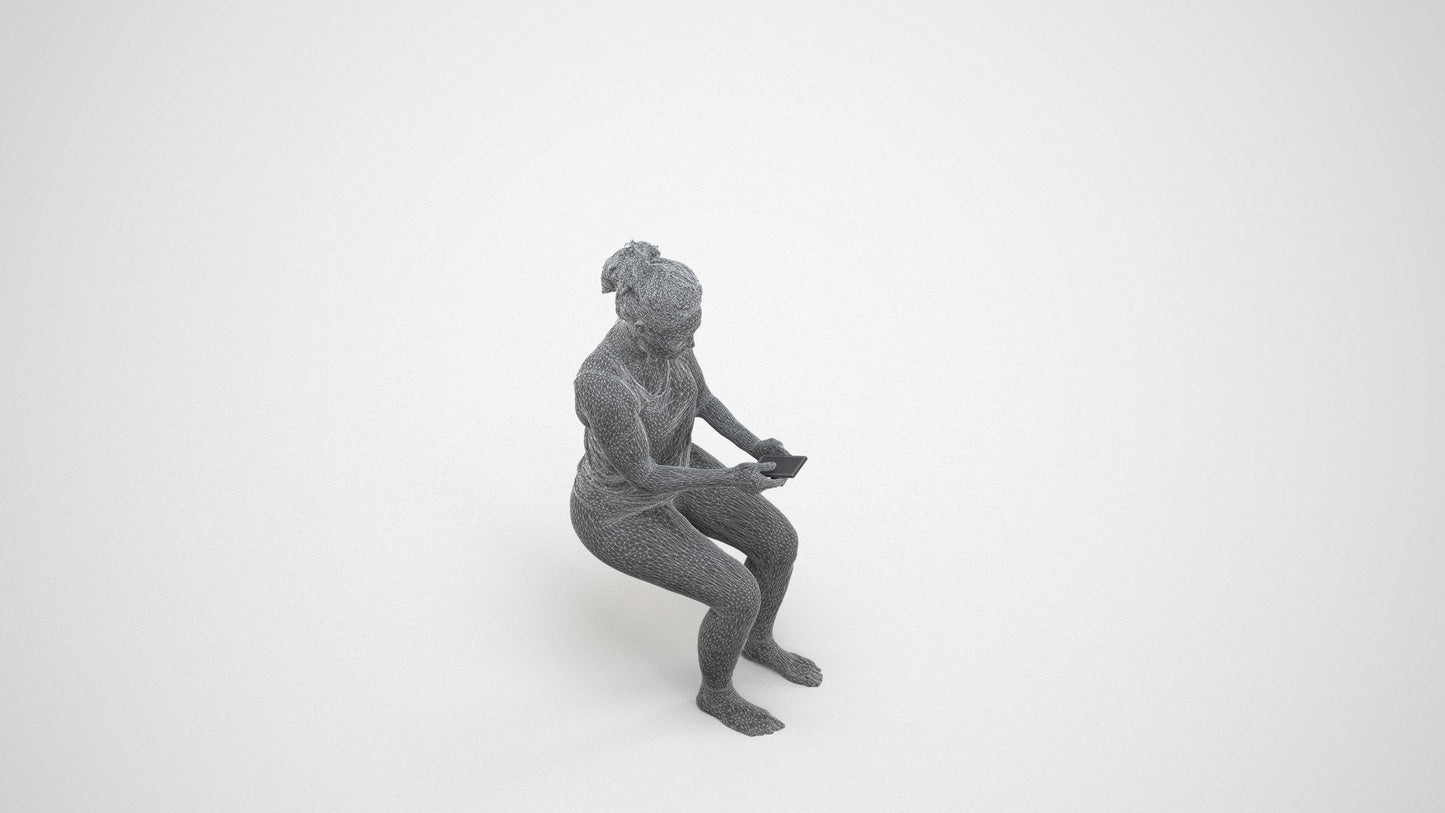 photogrammetry 3D woman sport, realistic human model archviz FBX, wireframe three-quarter view