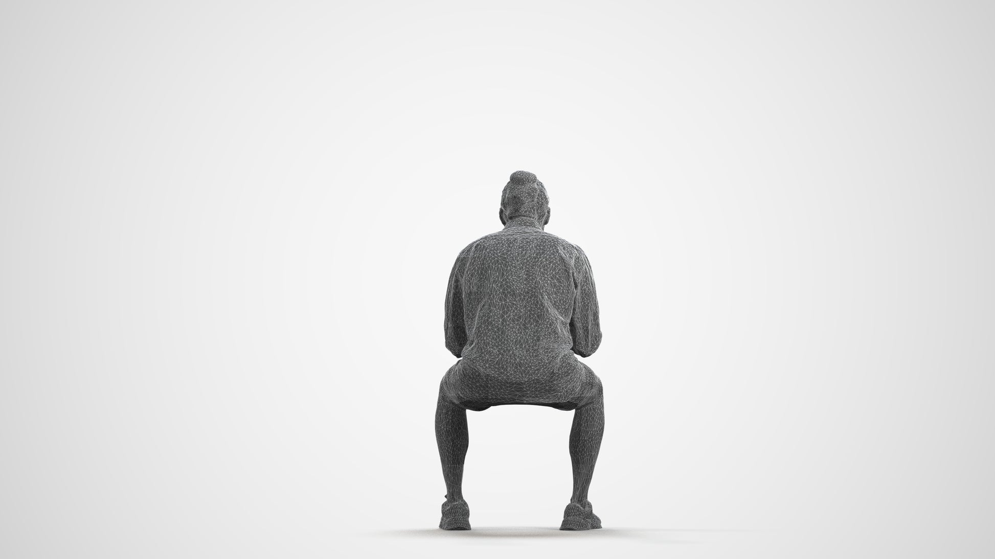 photogrammetry 3D man casual sitting, realistic human model archviz FBX, wireframe front view