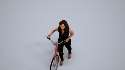 realistic 3D human woman casual cycling, archviz people FBX OBJ for Blender, back view render