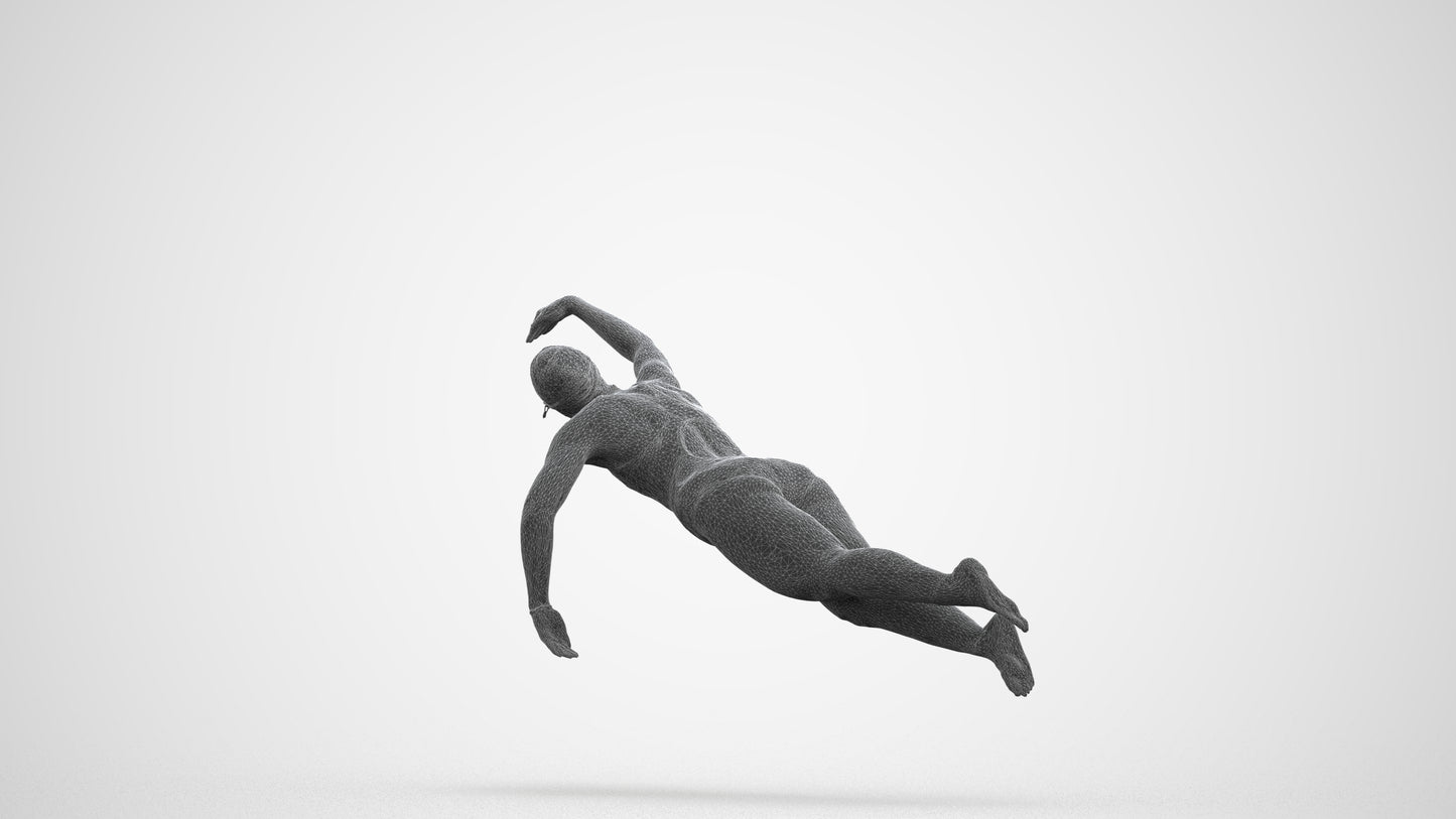 3D human model woman sport pool, photogrammetry scanned person for archviz, wireframe front view