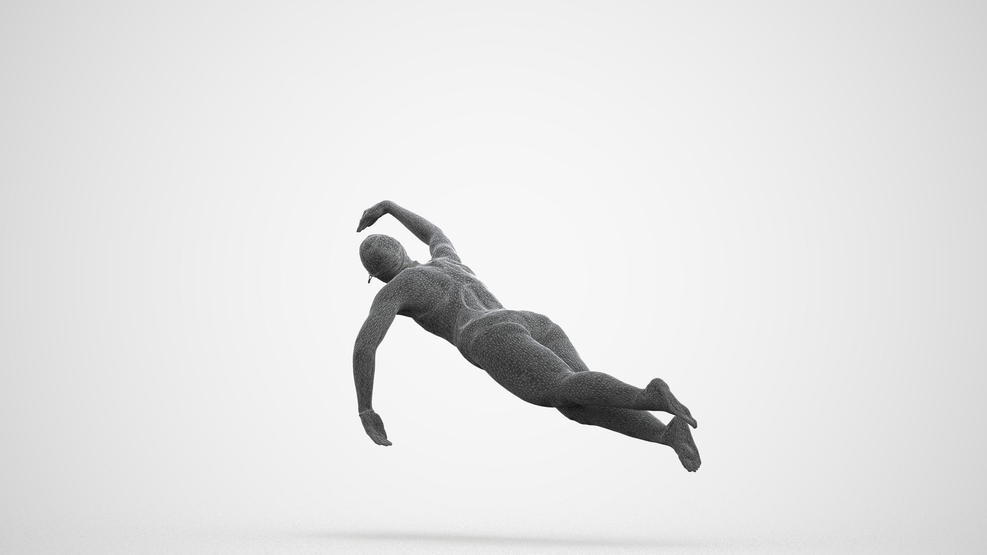 3D human model woman sport pool, photogrammetry scanned person for archviz, wireframe front view