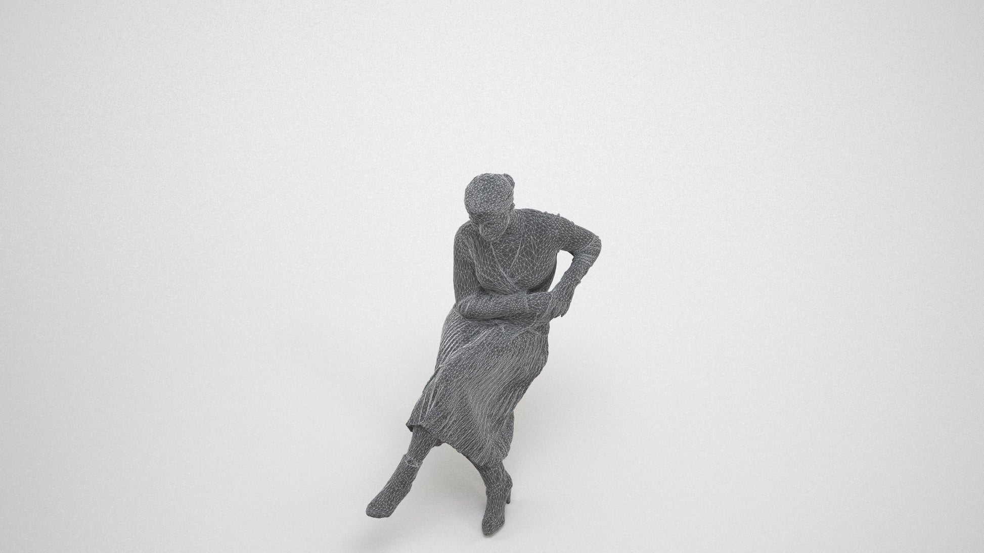 realistic 3D people woman casual sitting, render-ready for V-Ray and Corona, FBX OBJ, wireframe three-quarter view