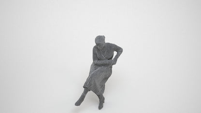 realistic 3D people woman casual sitting, render-ready for V-Ray and Corona, FBX OBJ, wireframe three-quarter view