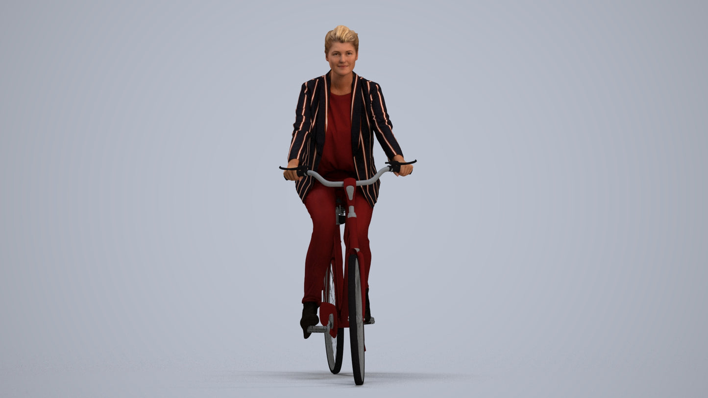 3D people model woman business cycling, scanned human for 3ds Max rendering, standing pose render