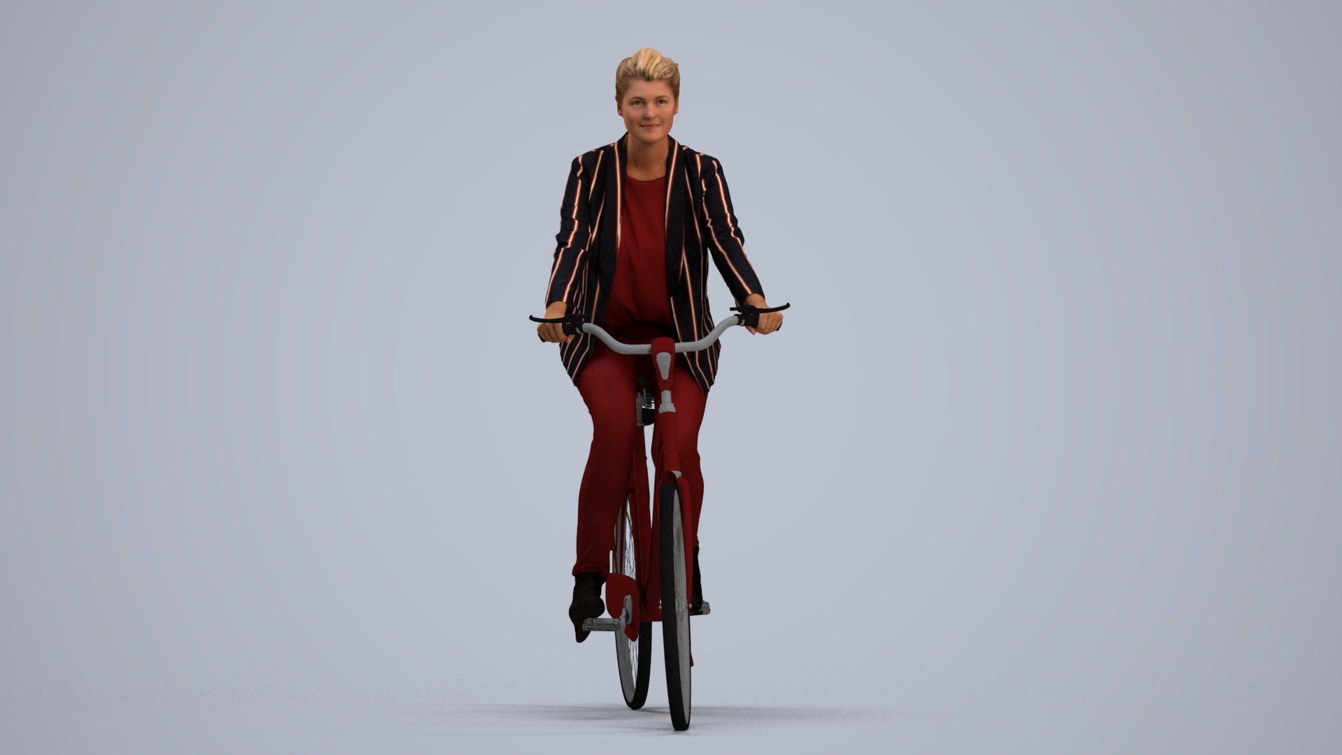 3D people model woman business cycling, scanned human for 3ds Max rendering, standing pose render
