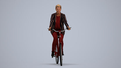 3D people model woman business cycling, scanned human for 3ds Max rendering, standing pose render