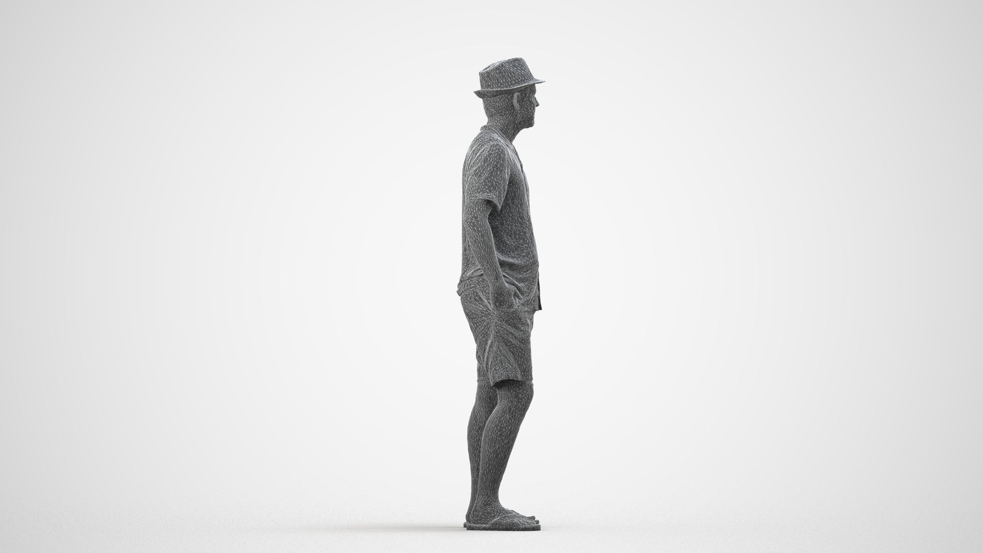 scanned 3D man standing, photogrammetry people for Enscape and V-Ray, wireframe side view
