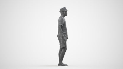 scanned 3D man standing, photogrammetry people for Enscape and V-Ray, wireframe side view