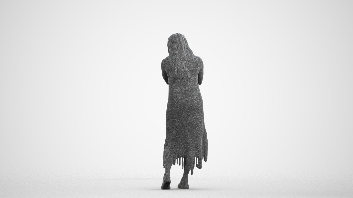 realistic 3D human woman casual standing, archviz people FBX OBJ for Blender, wireframe front view