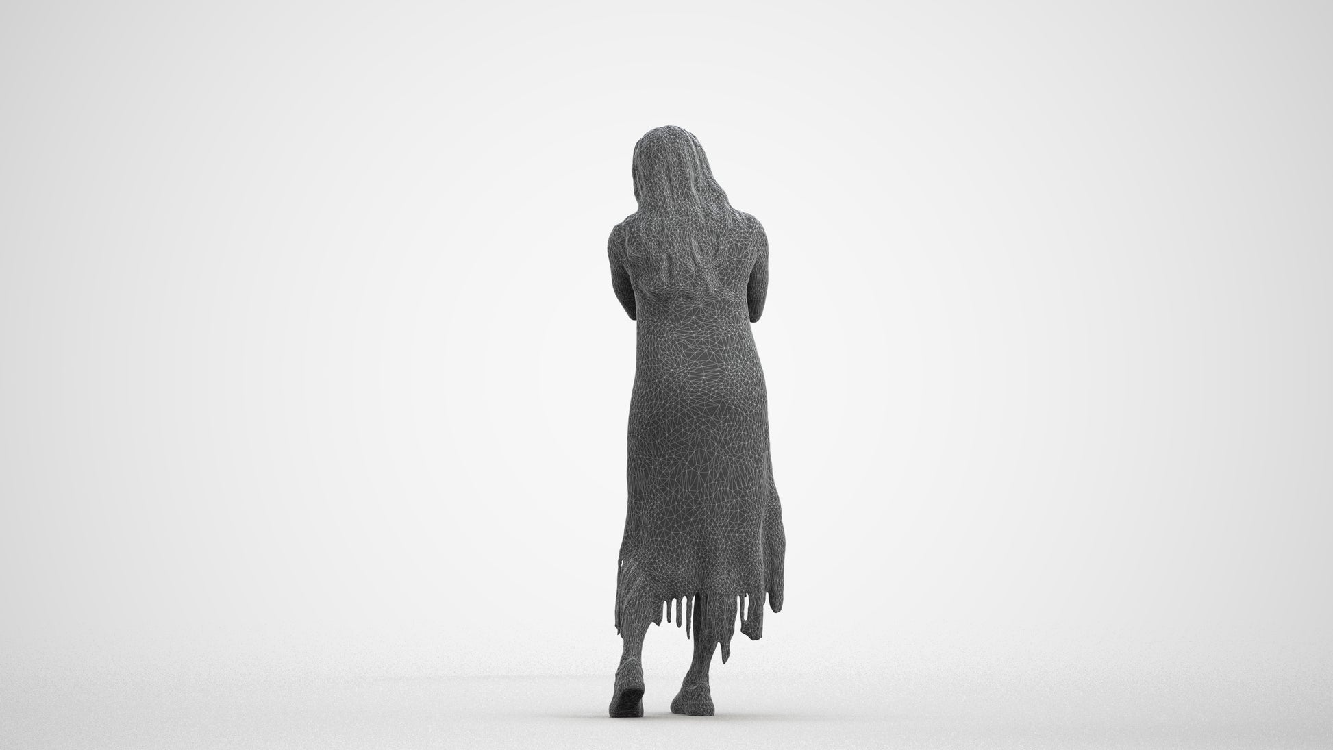 realistic 3D human woman casual standing, archviz people FBX OBJ for Blender, wireframe front view