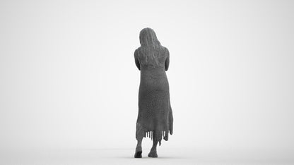 realistic 3D human woman casual standing, archviz people FBX OBJ for Blender, wireframe front view
