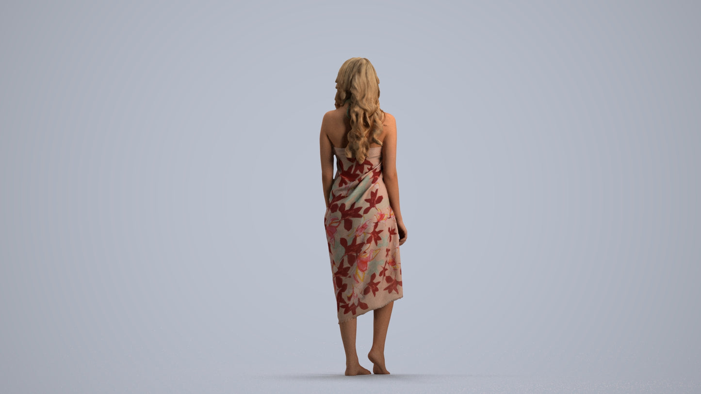 3D human model woman pool, photogrammetry scanned person for archviz, front view render