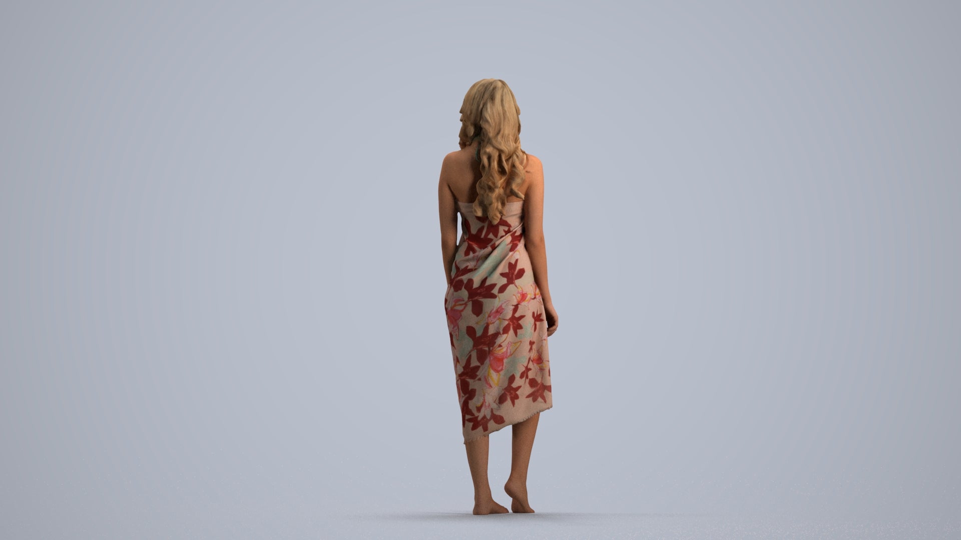 3D human model woman pool, photogrammetry scanned person for archviz, front view render