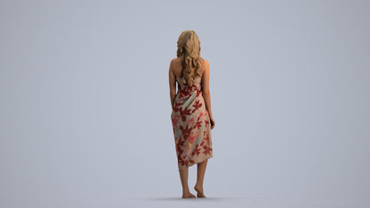 3D human model woman pool, photogrammetry scanned person for archviz, front view render