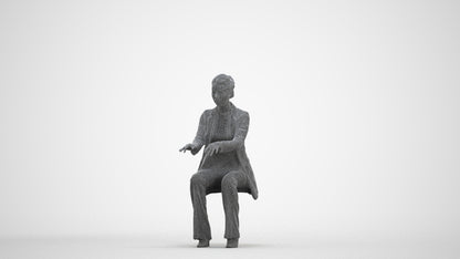 realistic 3D woman business sitting, scanned archviz people for Blender and 3ds Max, three-quarter front view render