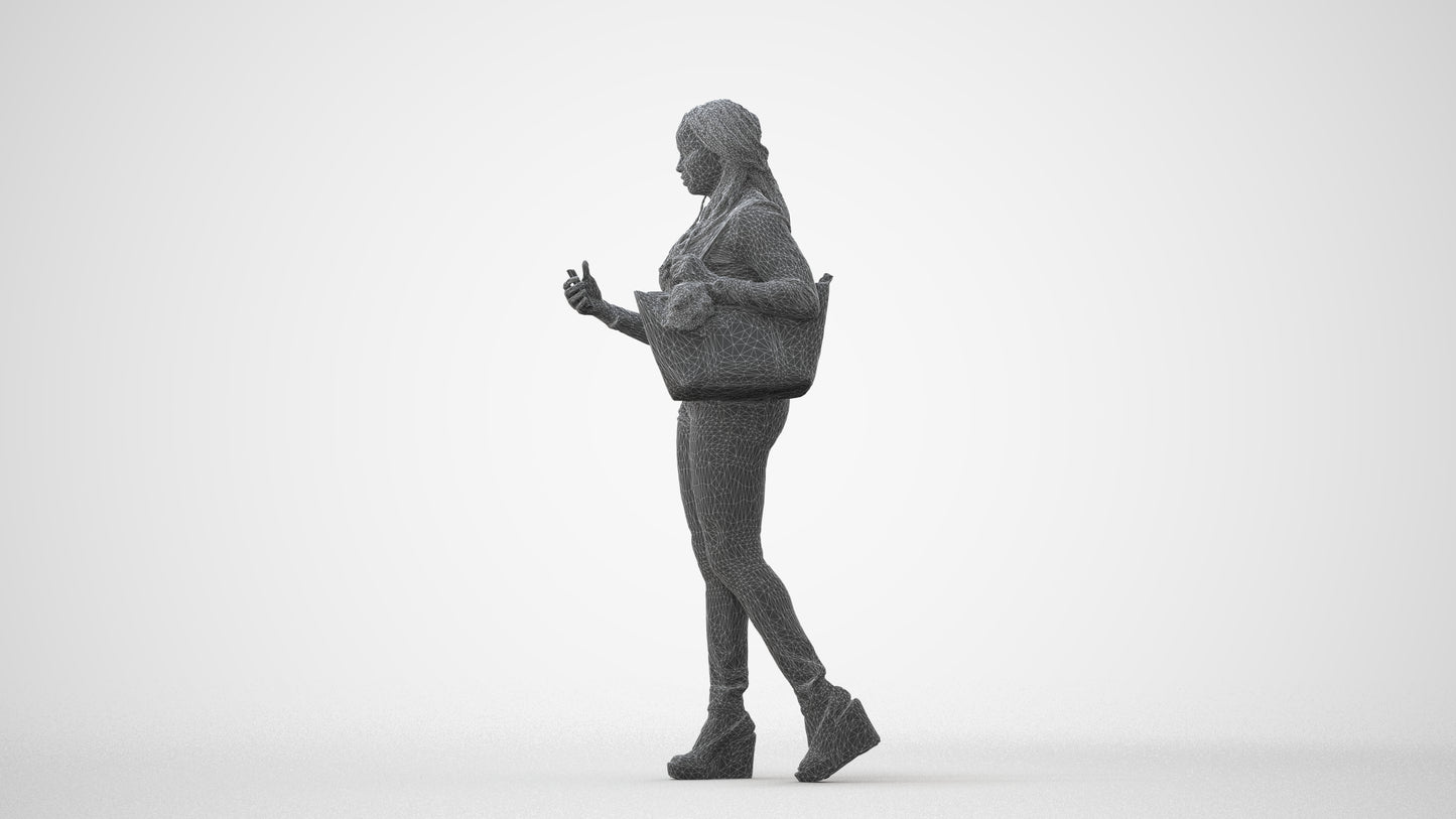 3D scanned woman walking casual, photorealistic archviz people for Enscape and SketchUp, square thumbnail