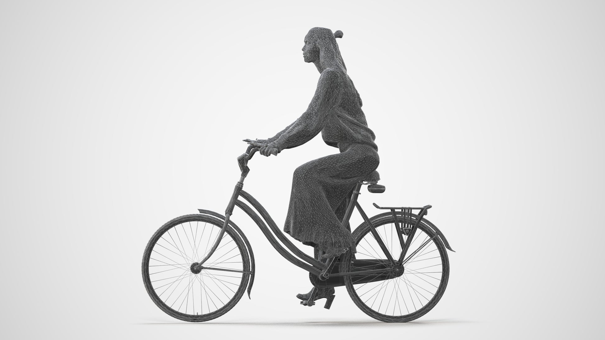 3D human model woman casual cycling, photogrammetry scanned person for archviz, square thumbnail