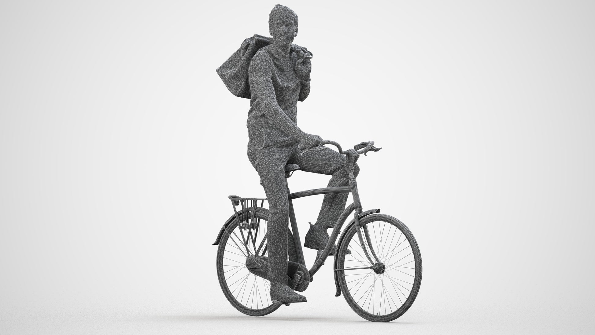 scanned 3D man casual cycling, photogrammetry people for Enscape and V-Ray, wireframe side view