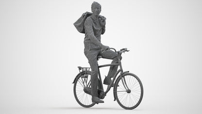scanned 3D man casual cycling, photogrammetry people for Enscape and V-Ray, wireframe side view