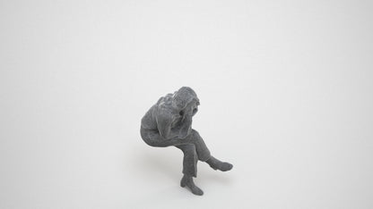 photogrammetry 3D woman business sitting, realistic human model archviz FBX, wireframe three-quarter view
