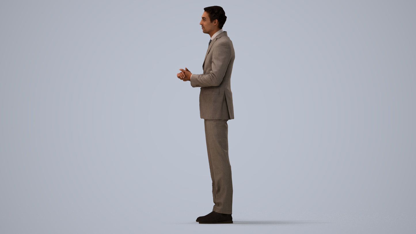 realistic 3D human man business, archviz people FBX OBJ for Blender, three-quarter view render
