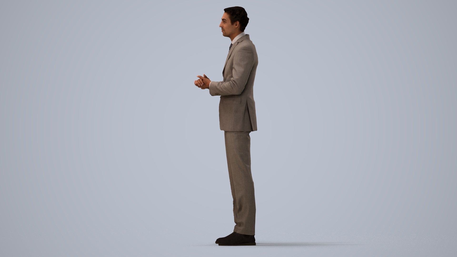 realistic 3D human man business, archviz people FBX OBJ for Blender, three-quarter view render