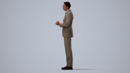 realistic 3D human man business, archviz people FBX OBJ for Blender, three-quarter view render