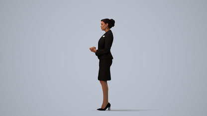 3D scanned woman standing, photorealistic archviz people for Enscape and SketchUp, three-quarter view render