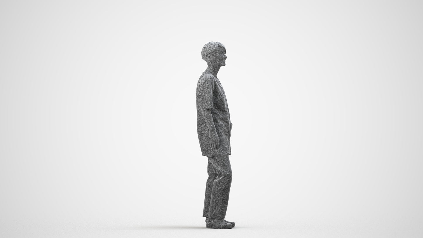 scanned 3D senior woman medical, photogrammetry people for Enscape and V-Ray, wireframe side view