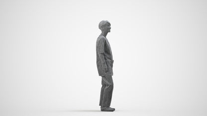 scanned 3D senior woman medical, photogrammetry people for Enscape and V-Ray, wireframe side view