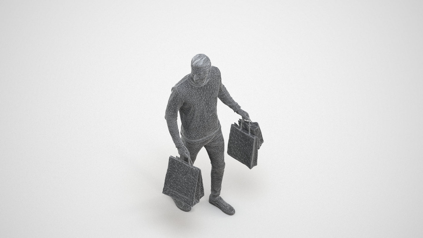 3D people model man casual formal, scanned human for 3ds Max rendering, wireframe three-quarter view