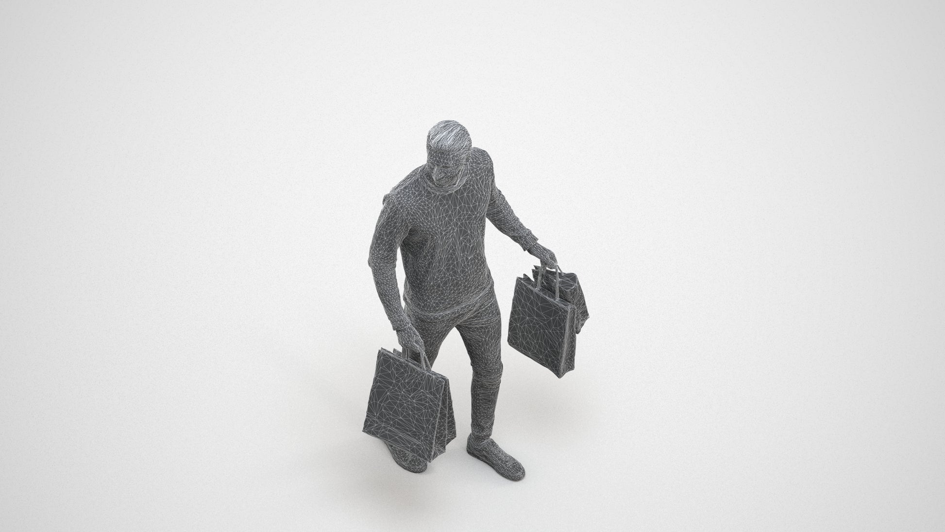 3D people model man casual formal, scanned human for 3ds Max rendering, wireframe three-quarter view