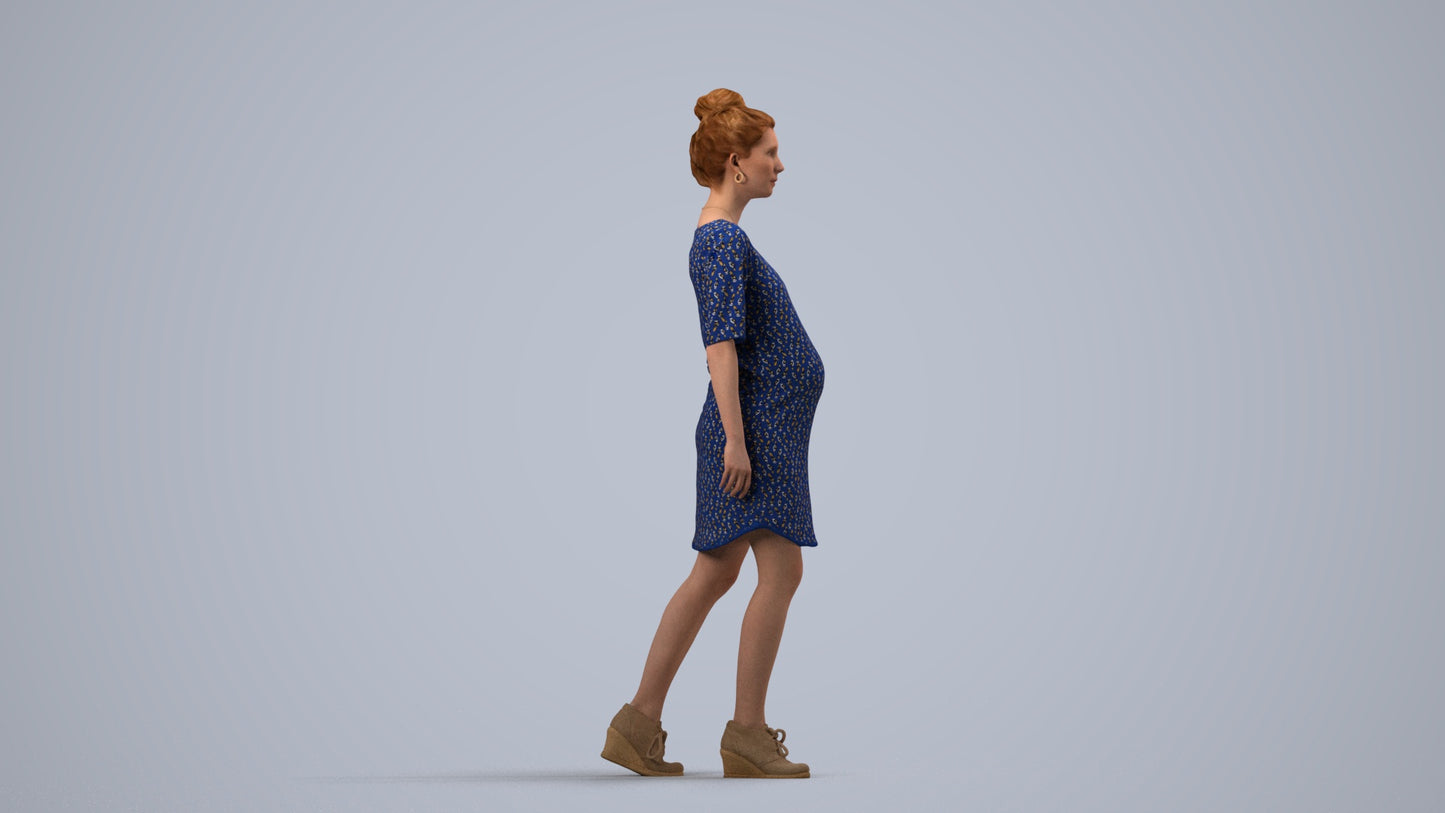 3D scanned woman walking casual, photorealistic archviz people for Enscape and SketchUp, side view render