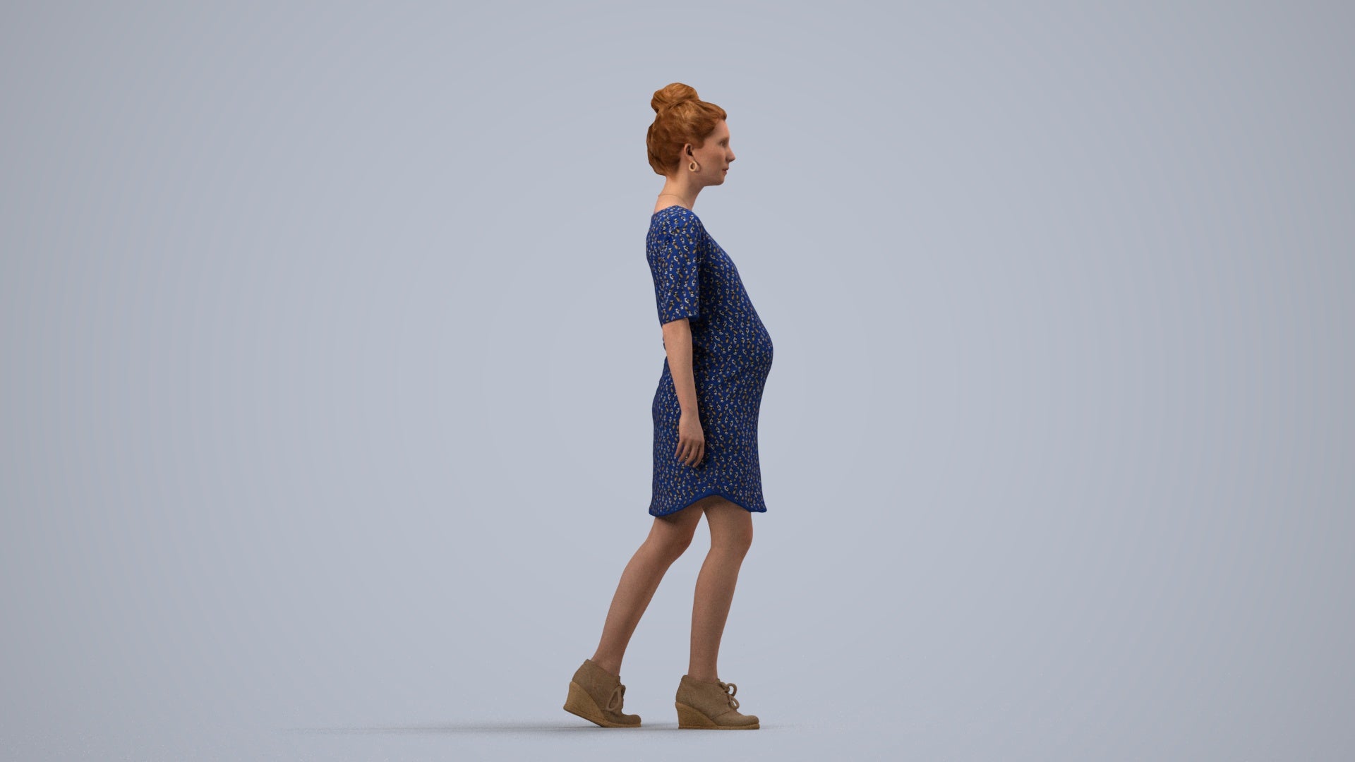 3D scanned woman walking casual, photorealistic archviz people for Enscape and SketchUp, side view render