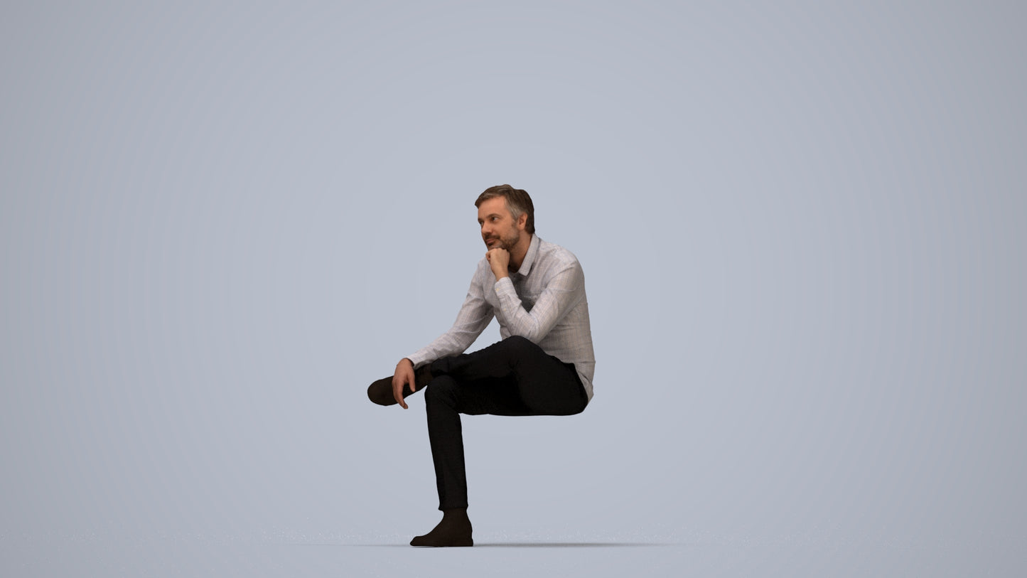 3D scanned man business, photorealistic archviz people for Enscape and SketchUp, top-down view render