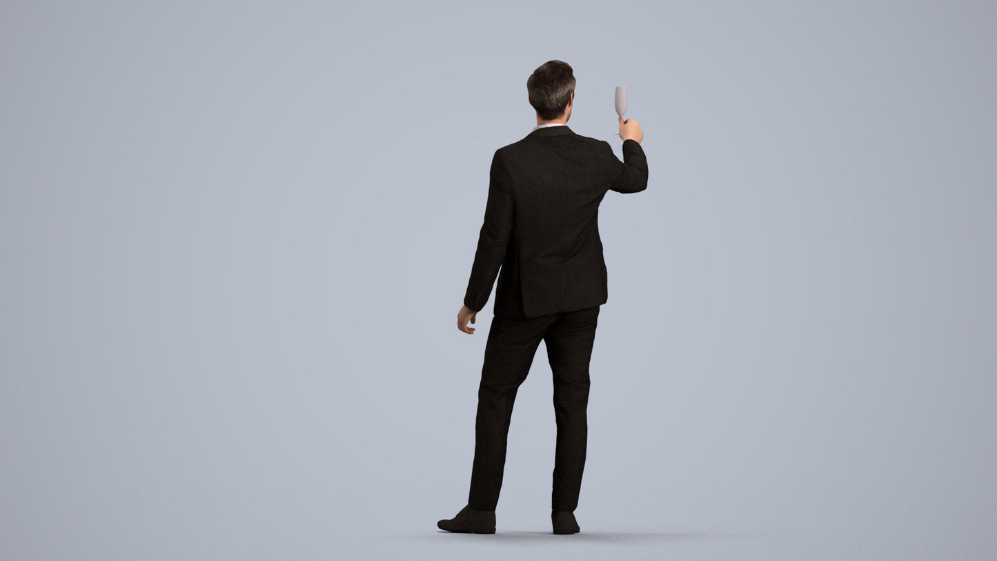 3D human model man formal cycling, photogrammetry scanned person for archviz, front view render