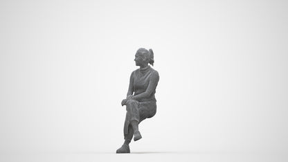 realistic 3D woman casual sitting, scanned archviz people for Blender and 3ds Max, wireframe back view