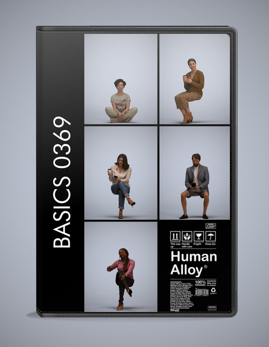 scanned 3D people sitting collection, 5 photogrammetry models for Enscape and V-Ray