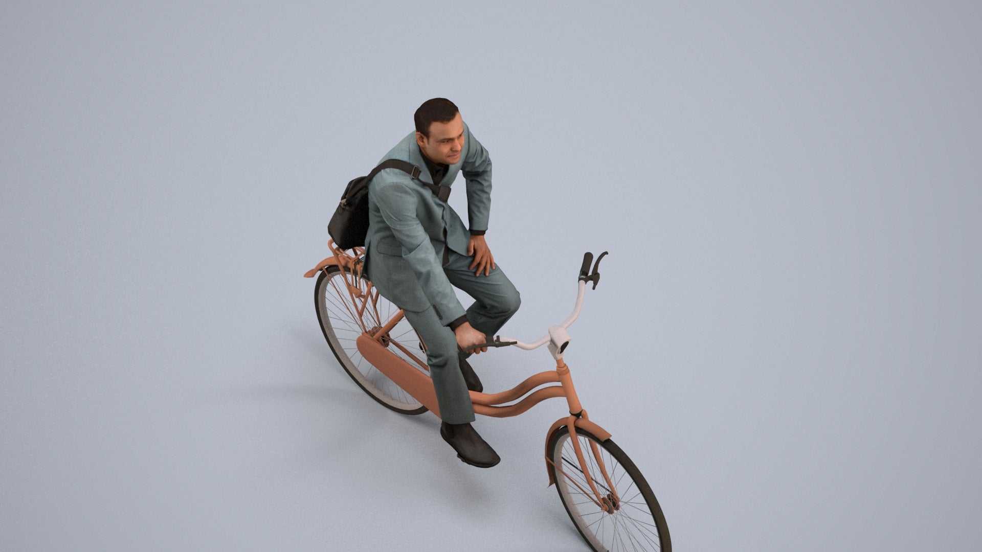 3D scanned man cycling business, photorealistic archviz people for Enscape and SketchUp, back view render