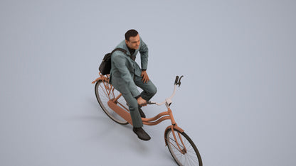3D scanned man cycling business, photorealistic archviz people for Enscape and SketchUp, back view render
