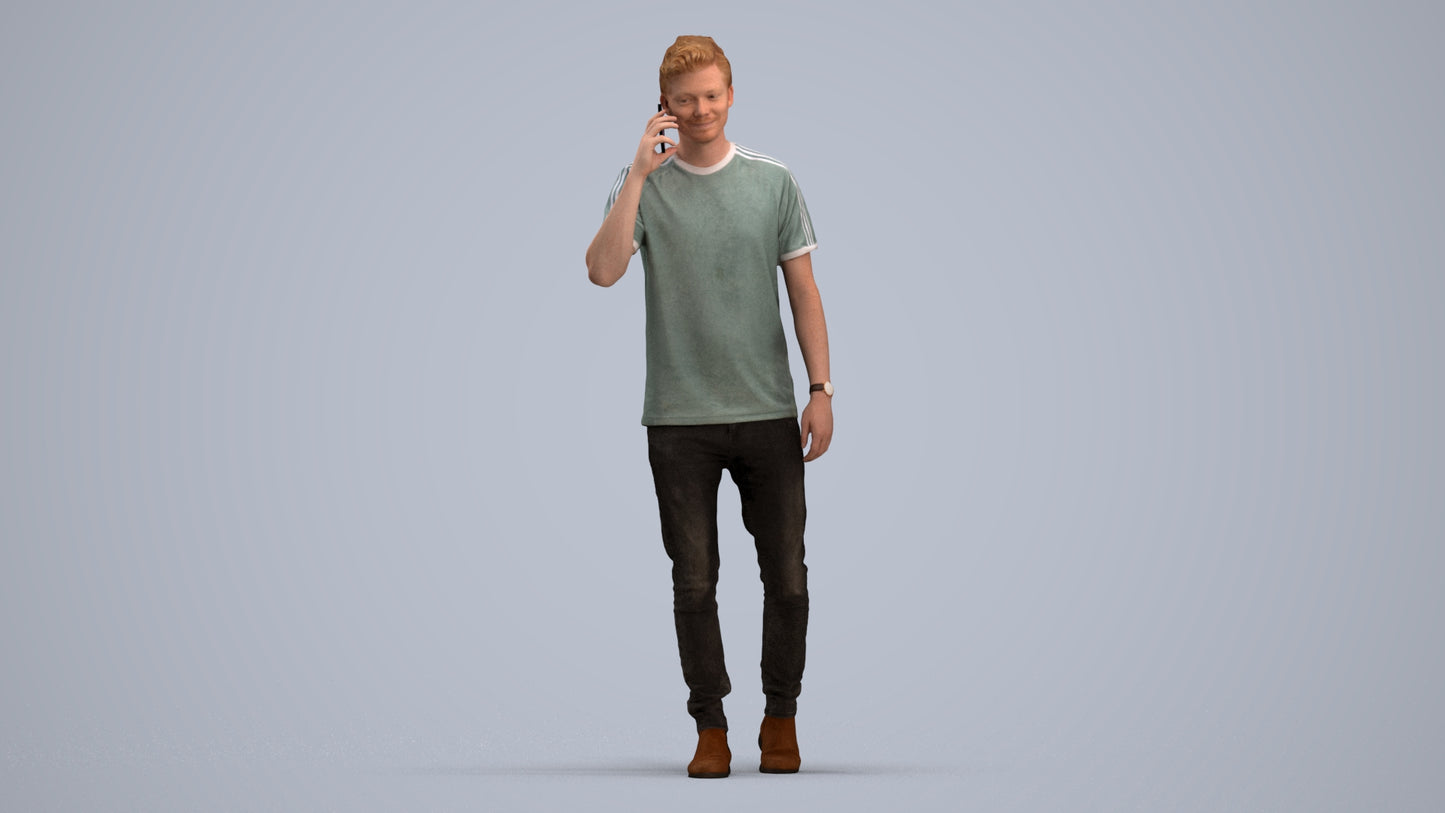 scanned 3D man casual walking, photogrammetry people for Enscape and V-Ray, standing pose render