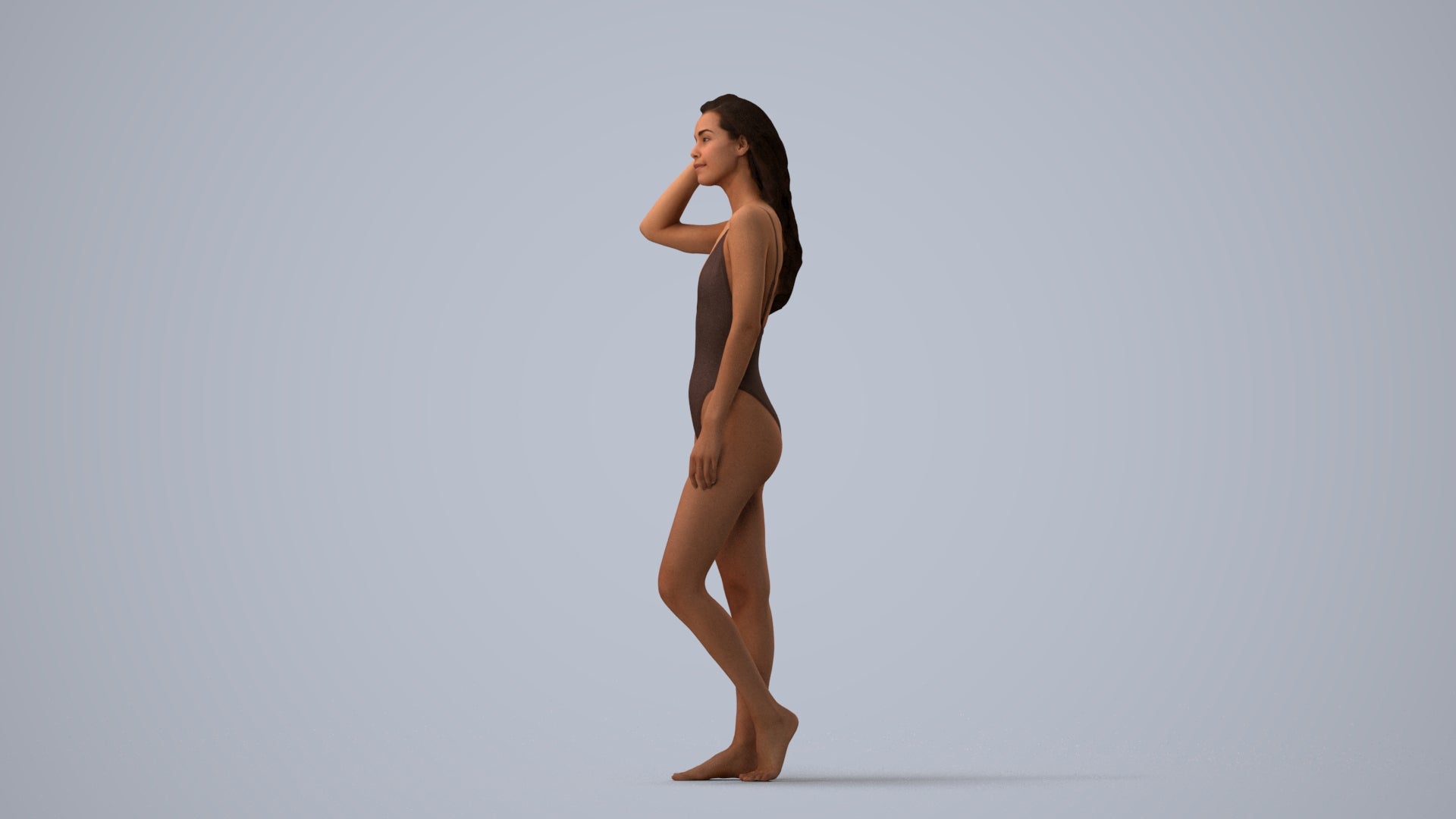 3D scanned woman pool, photorealistic archviz people for Enscape and SketchUp, three-quarter view render