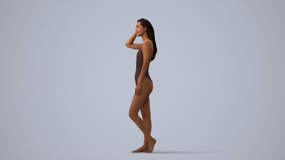 3D scanned woman pool, photorealistic archviz people for Enscape and SketchUp, three-quarter view render