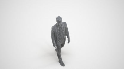 realistic 3D human man casual walking, archviz people FBX OBJ for Blender, wireframe three-quarter view