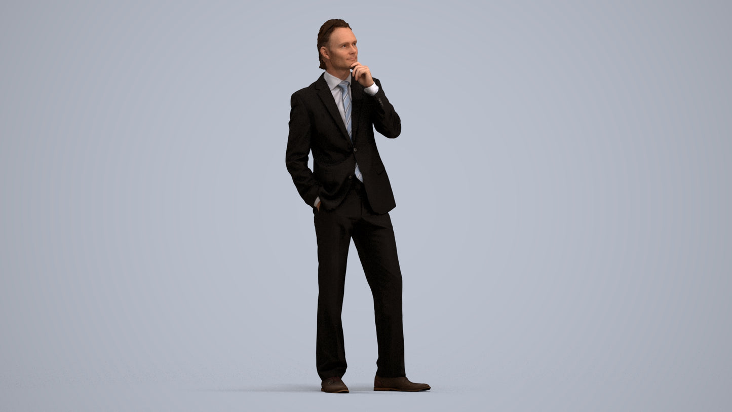 3D scanned man business, photorealistic archviz people for Enscape and SketchUp, standing pose render